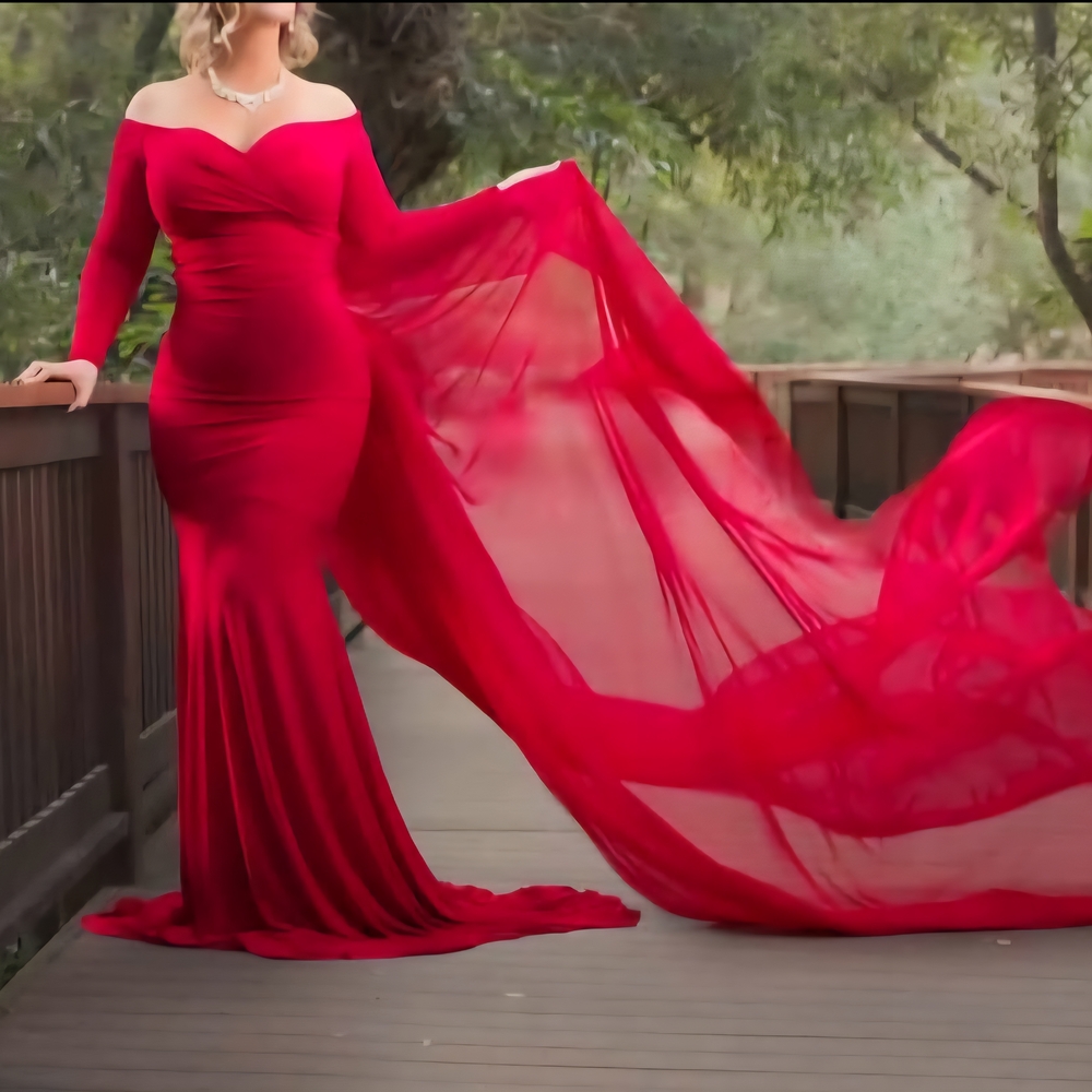 Elegant Red Off-Shoulder Evening Gown